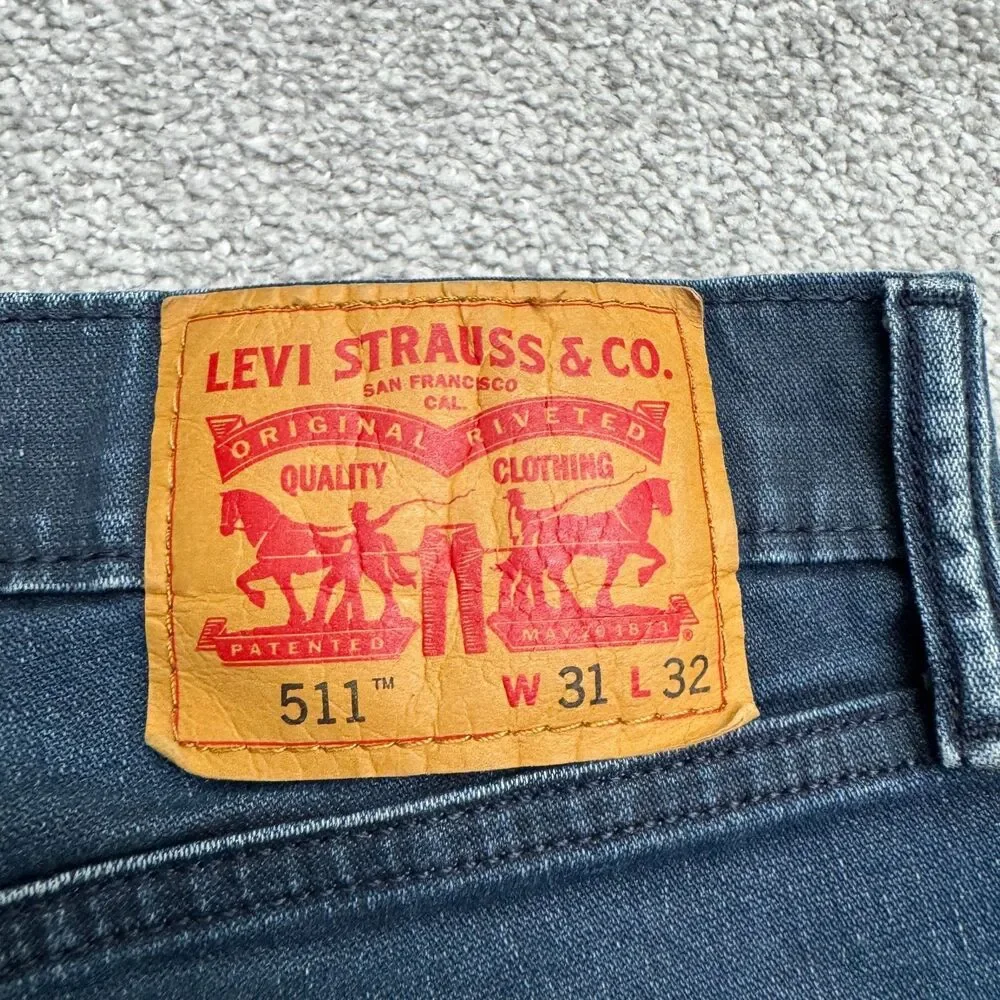 Levi's 511 Straight Leg Slim Fit Denim Jeans Mens 31x32 Dark Wash Cotton Casual